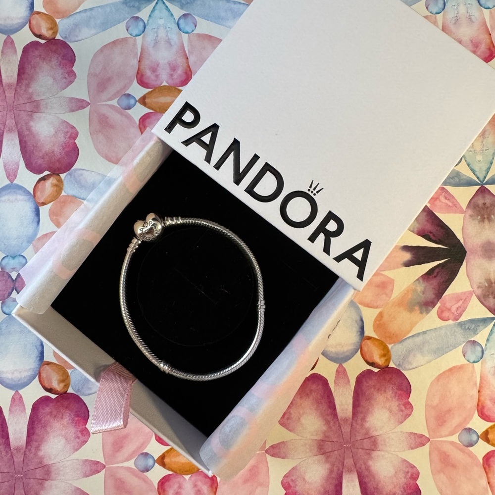 Pandora Silver Bracelet | Moments Heart & Snake Chain Bracelet